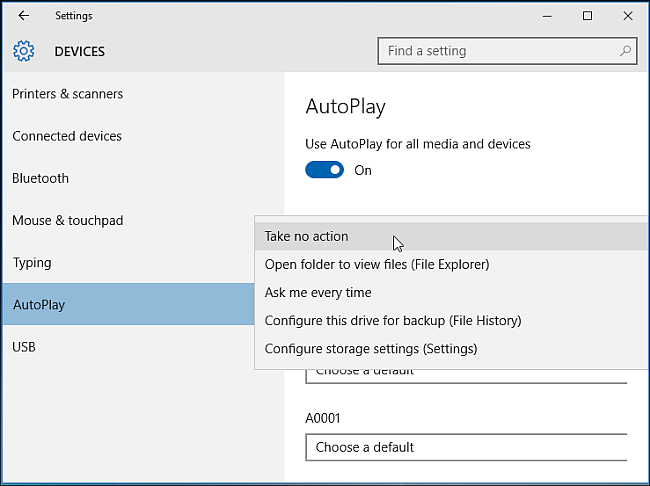 autoplay dialog box windows 10